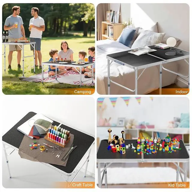 Alt view image 3 of 6 - 3FT Small Camping Table Adjustable Height Aluminum Folding Table for Picnic Party BBQ, Plastic RV Suitcase Table Portable Lightweight Fold Up Utility Outdoor Tables with Carrying Handle