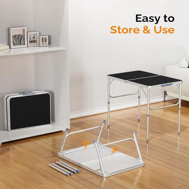 Alt view image 5 of 6 - 3FT Small Camping Table Adjustable Height Aluminum Folding Table for Picnic Party BBQ, Plastic RV Suitcase Table Portable Lightweight Fold Up Utility Outdoor Tables with Carrying Handle