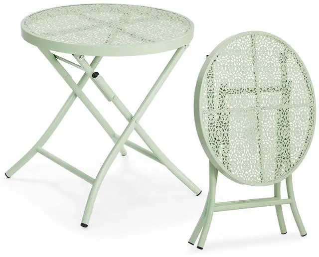 Main image of Outdoor Folding Side Table with Chic Hollow Pattern and Durable, Rust-Resistant Coated Iron Patio Bistro Table Suitable for Indoor & Outdoor Porch, Deck, Balcony and Pool,Green