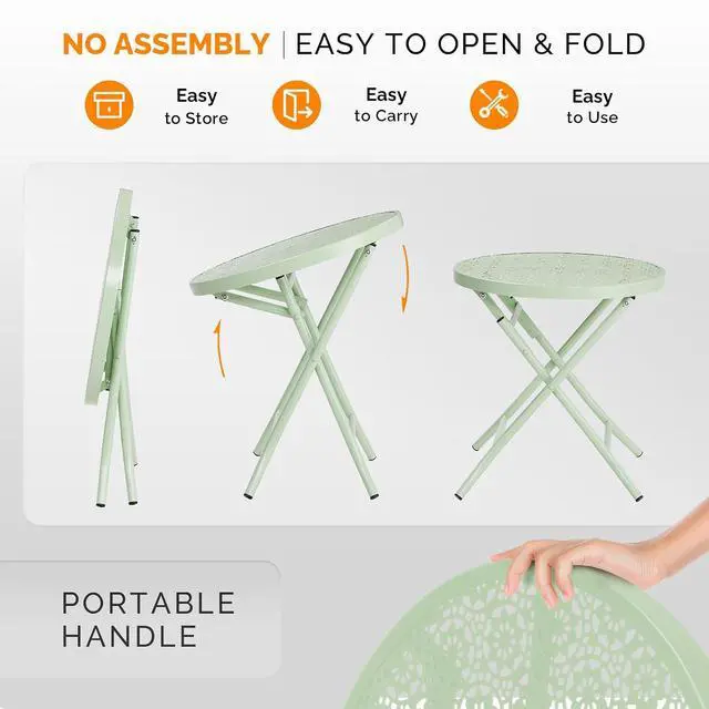Alt view image 6 of 7 - Outdoor Folding Side Table with Chic Hollow Pattern and Durable, Rust-Resistant Coated Iron Patio Bistro Table Suitable for Indoor & Outdoor Porch, Deck, Balcony and Pool,Green