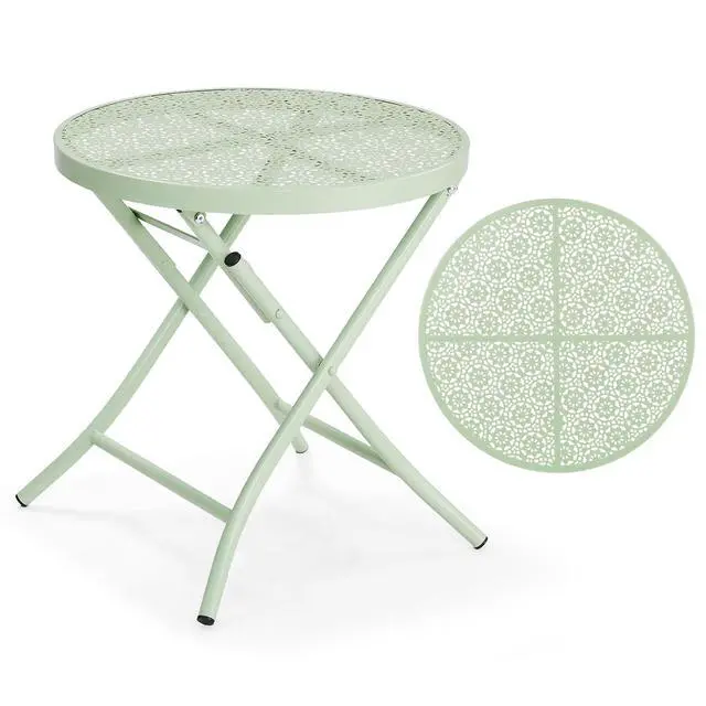 Alt view image 4 of 7 - Outdoor Folding Side Table with Chic Hollow Pattern and Durable, Rust-Resistant Coated Iron Patio Bistro Table Suitable for Indoor & Outdoor Porch, Deck, Balcony and Pool,Green