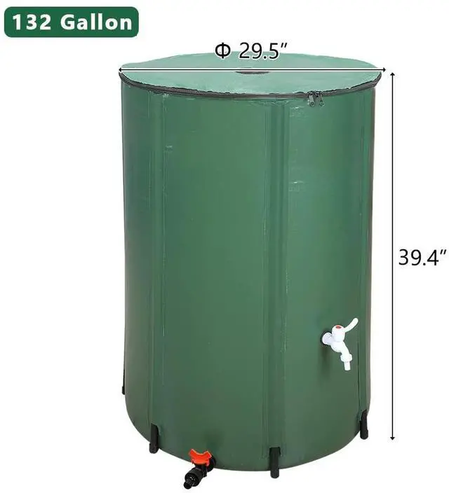 Alt view image 6 of 7 - 132 Gallon Collapsible Rain Barrel, Portable Water Storage Tank, Rainwater Collection System Downspout, Water Catcher Container with Filter Spigot Overflow Kit