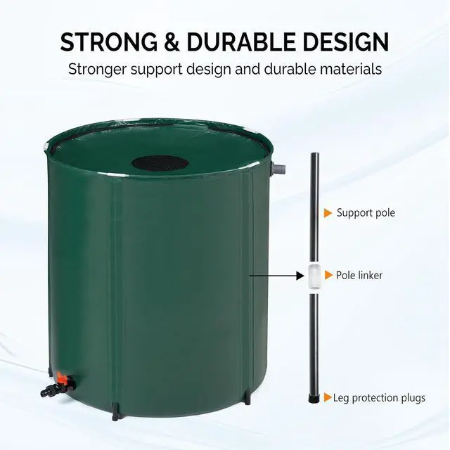Alt view image 3 of 6 - 66 Gallon Collapsible Rain Barrel, Portable Water Storage Tank, Rainwater Collection System Downspout, Water Catcher Container with Filter Spigot Overflow Kit
