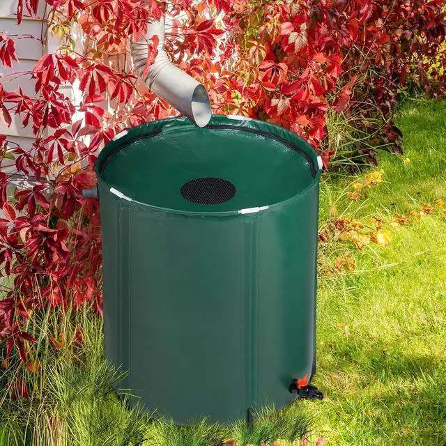 Alt view image 5 of 6 - 66 Gallon Collapsible Rain Barrel, Portable Water Storage Tank, Rainwater Collection System Downspout, Water Catcher Container with Filter Spigot Overflow Kit