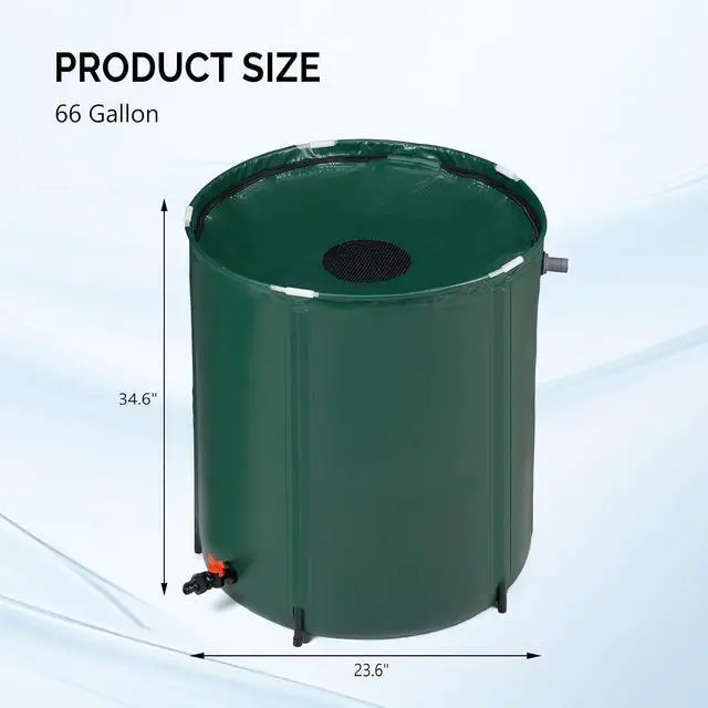 Alt view image 6 of 6 - 66 Gallon Collapsible Rain Barrel, Portable Water Storage Tank, Rainwater Collection System Downspout, Water Catcher Container with Filter Spigot Overflow Kit