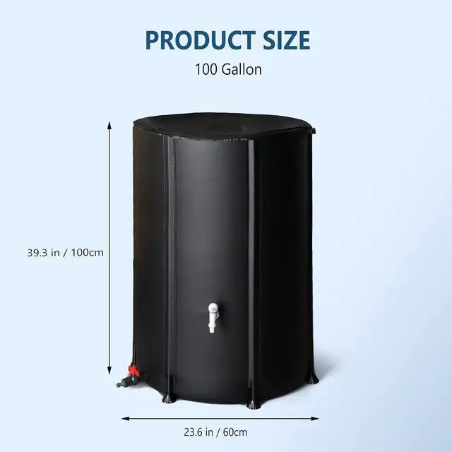 Alt view image 7 of 7 - Upgraded 100 Gallon Collapsible Rain Barrel, Portable Water Storage Collection System, Weather Proof Sturdy Tank Catcher Container with Filter Spigot Overflow Kit Black