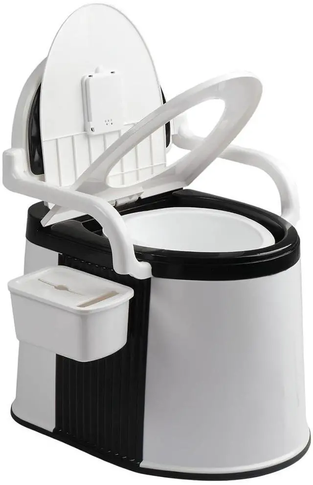 Main image of Portable Toilet | Back & Handrail Design Commode with 5 Gallon Bucket Inner, Camping RV Toilet for Adult, Kids, Home, Boat, Van, Travel, Black