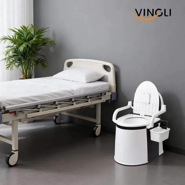 Alt view image 6 of 7 - Portable Toilet | Back & Handrail Design Commode with 5 Gallon Bucket Inner, Camping RV Toilet for Adult, Kids, Home, Boat, Van, Travel, Black