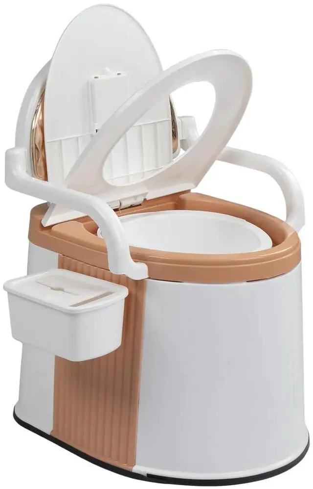 Main image of Portable Toilet | Back & Handrail Design Commode with 5 Gallon Bucket Inner, Camping RV Toilet for Adult, Kids, Home, Boat, Van, Travel, Orange