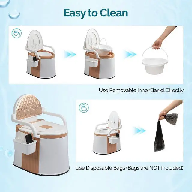 Alt view image 4 of 7 - Portable Toilet | Back & Handrail Design Commode with 5 Gallon Bucket Inner, Camping RV Toilet for Adult, Kids, Home, Boat, Van, Travel, Orange