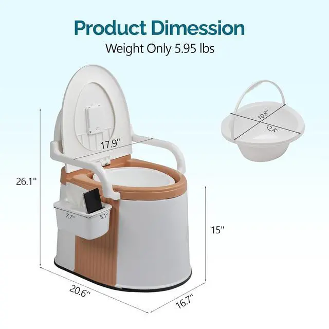 Alt view image 6 of 7 - Portable Toilet | Back & Handrail Design Commode with 5 Gallon Bucket Inner, Camping RV Toilet for Adult, Kids, Home, Boat, Van, Travel, Orange
