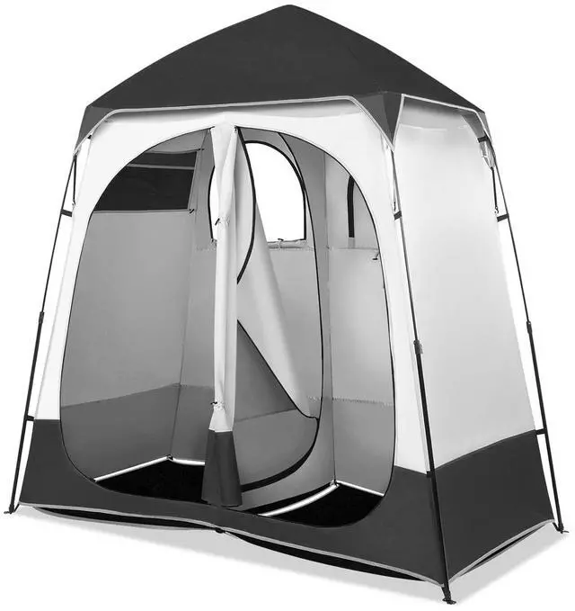 Main image of 2 Room Shower Tent, 7.5 FT Instant Pop Up Shelter with Carrying Bag, Privacy Changing Room Tent,Perfect for Portable Toilet, Camping, Dressing, Outdoor Indoor, Easy Set Up (Black)