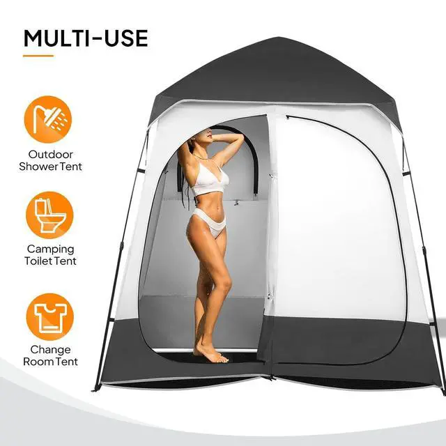 Alt view image 2 of 7 - 2 Room Shower Tent, 7.5 FT Instant Pop Up Shelter with Carrying Bag, Privacy Changing Room Tent,Perfect for Portable Toilet, Camping, Dressing, Outdoor Indoor, Easy Set Up (Black)
