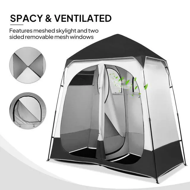 Alt view image 3 of 7 - 2 Room Shower Tent, 7.5 FT Instant Pop Up Shelter with Carrying Bag, Privacy Changing Room Tent,Perfect for Portable Toilet, Camping, Dressing, Outdoor Indoor, Easy Set Up (Black)