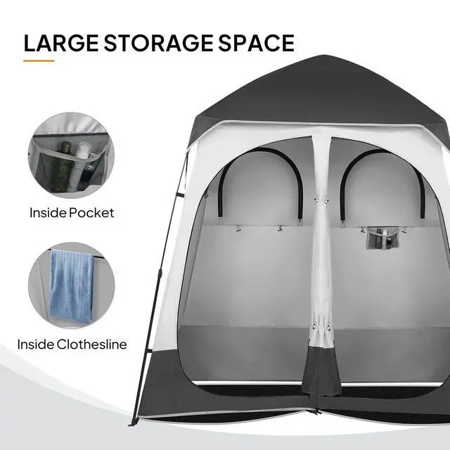 Alt view image 4 of 7 - 2 Room Shower Tent, 7.5 FT Instant Pop Up Shelter with Carrying Bag, Privacy Changing Room Tent,Perfect for Portable Toilet, Camping, Dressing, Outdoor Indoor, Easy Set Up (Black)
