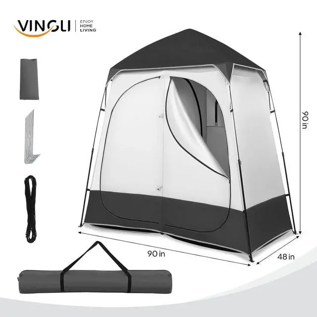 Alt view image 6 of 7 - 2 Room Shower Tent, 7.5 FT Instant Pop Up Shelter with Carrying Bag, Privacy Changing Room Tent,Perfect for Portable Toilet, Camping, Dressing, Outdoor Indoor, Easy Set Up (Black)