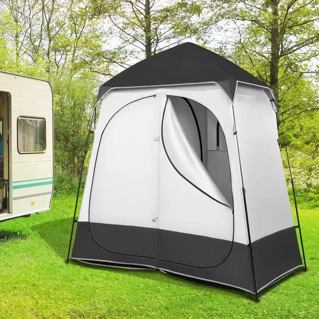 Alt view image 7 of 7 - 2 Room Shower Tent, 7.5 FT Instant Pop Up Shelter with Carrying Bag, Privacy Changing Room Tent,Perfect for Portable Toilet, Camping, Dressing, Outdoor Indoor, Easy Set Up (Black)