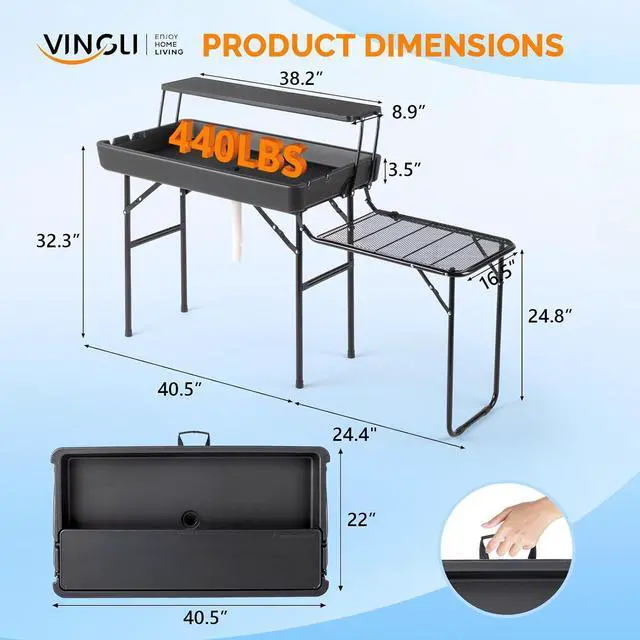 Alt view image 2 of 7 - Ice Table with Extra Storage Shelf,Side Table,Portasble Cooler Side Table with Removable Skirt, Patio Table, Indoor & Outdoor Bar for Events, Parties and Camping