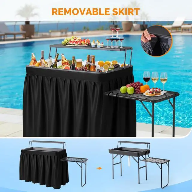 Alt view image 3 of 7 - Ice Table with Extra Storage Shelf,Side Table,Portasble Cooler Side Table with Removable Skirt, Patio Table, Indoor & Outdoor Bar for Events, Parties and Camping
