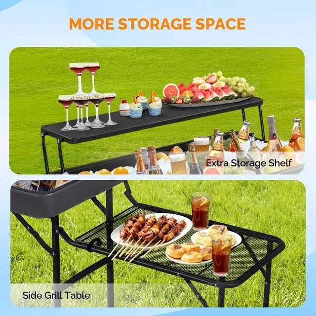 Alt view image 4 of 7 - Ice Table with Extra Storage Shelf,Side Table,Portasble Cooler Side Table with Removable Skirt, Patio Table, Indoor & Outdoor Bar for Events, Parties and Camping
