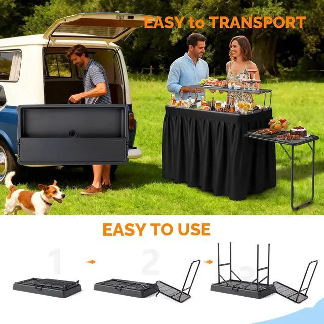 Alt view image 5 of 7 - Ice Table with Extra Storage Shelf,Side Table,Portasble Cooler Side Table with Removable Skirt, Patio Table, Indoor & Outdoor Bar for Events, Parties and Camping