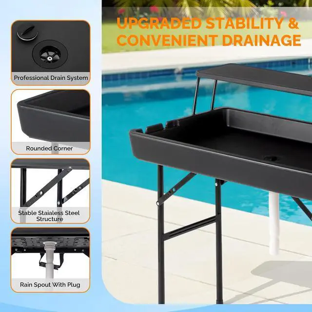 Alt view image 6 of 7 - Ice Table with Extra Storage Shelf,Side Table,Portasble Cooler Side Table with Removable Skirt, Patio Table, Indoor & Outdoor Bar for Events, Parties and Camping