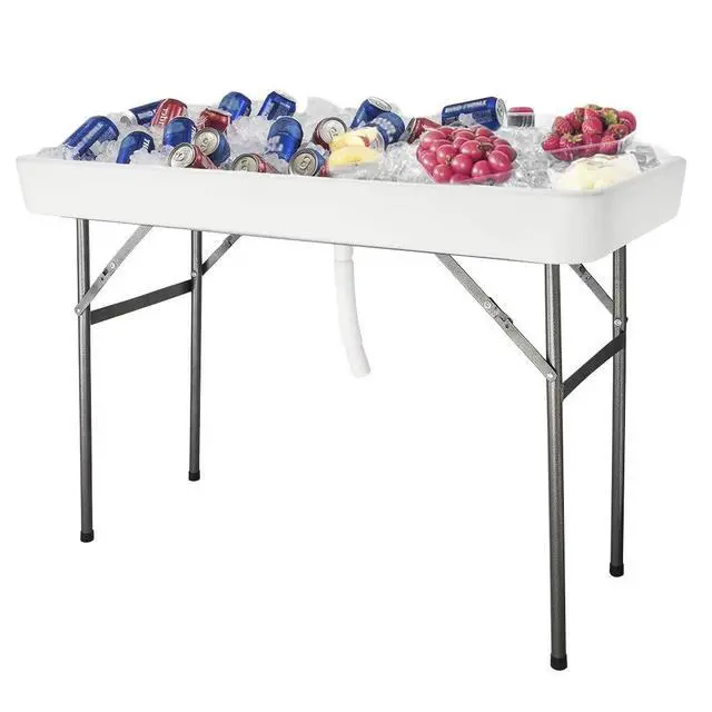 Alt view image 4 of 6 - 46" Extra Large Party Ice Cooler Folding Table, Portable Tailgate Camp Fishing Cleaning, Plastic with Matching Skirt, Ice Table for Party, BBQ, Camping, Picnic