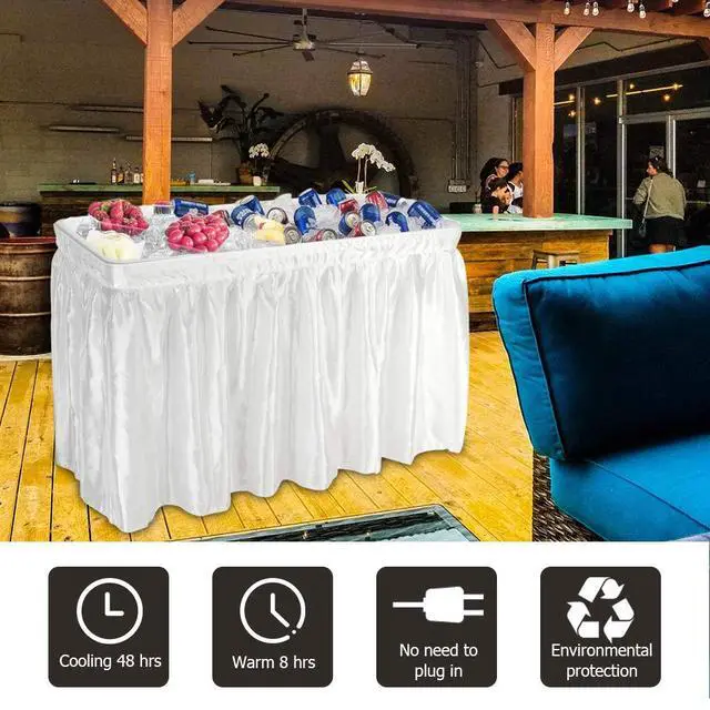 Alt view image 5 of 6 - 46" Extra Large Party Ice Cooler Folding Table, Portable Tailgate Camp Fishing Cleaning, Plastic with Matching Skirt, Ice Table for Party, BBQ, Camping, Picnic
