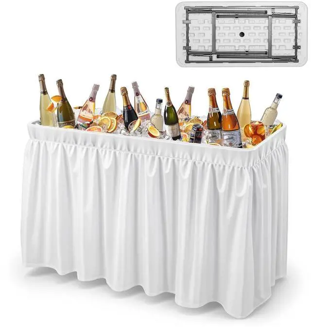 Main image of 46" Extra Large Party Ice Cooler Folding Table, Portable Tailgate Camp Fishing Cleaning, Plastic with Matching Skirt, Ice Table for Party, BBQ, Camping, Picnic