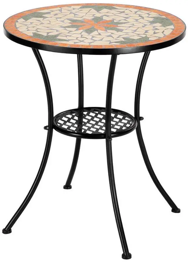 Main image of Garden Patio Mosaic Table, Outdoor Bistro, Black Iron Frame, 23.6" Round End Table, Accent Table (Does not Include Chairs)