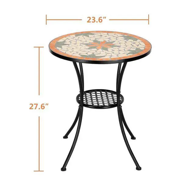 Alt view image 3 of 6 - Garden Patio Mosaic Table, Outdoor Bistro, Black Iron Frame, 23.6" Round End Table, Accent Table (Does not Include Chairs)