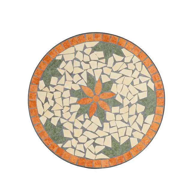 Alt view image 6 of 6 - Garden Patio Mosaic Table, Outdoor Bistro, Black Iron Frame, 23.6" Round End Table, Accent Table (Does not Include Chairs)