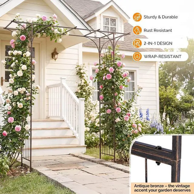 Alt view image 3 of 7 - Garden Arbor, Arch Archway for Wedding Ceremony Party, Steel Garden Trellis for Plant Climbing, Christmas Garden Decorations Pergola for Garden, Backyard, Lawn (Bronze)