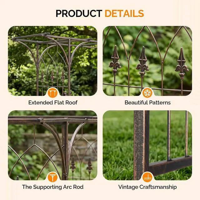 Alt view image 4 of 7 - Garden Arbor, Arch Archway for Wedding Ceremony Party, Steel Garden Trellis for Plant Climbing, Christmas Garden Decorations Pergola for Garden, Backyard, Lawn (Bronze)