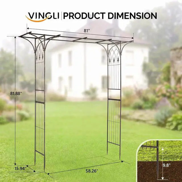 Alt view image 5 of 7 - Garden Arbor, Arch Archway for Wedding Ceremony Party, Steel Garden Trellis for Plant Climbing, Christmas Garden Decorations Pergola for Garden, Backyard, Lawn (Bronze)