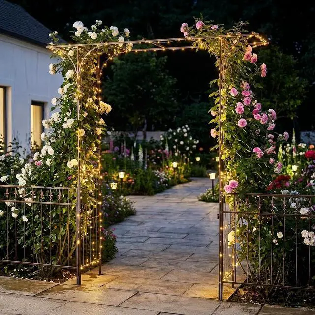 Alt view image 2 of 7 - Garden Arbor, Arch Archway for Wedding Ceremony Party, Steel Garden Trellis for Plant Climbing, Christmas Garden Decorations Pergola for Garden, Backyard, Lawn (Bronze)