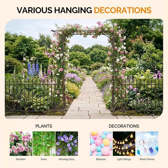 Alt view image 7 of 7 - Garden Arbor, Arch Archway for Wedding Ceremony Party, Steel Garden Trellis for Plant Climbing, Christmas Garden Decorations Pergola for Garden, Backyard, Lawn (Bronze)