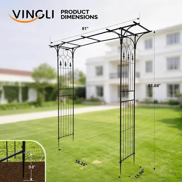 Alt view image 6 of 7 - Garden Arbor, Arch Archway for Wedding Ceremony Party, Steel Garden Trellis for Plant Climbing, Christmas Decorations Pergola for Backyard, Lawn (Black)