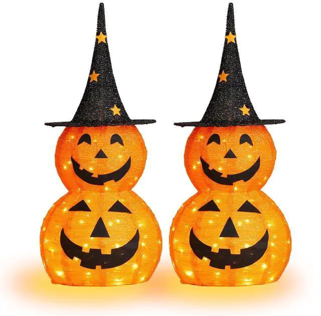 Main image of 3FT Cute Collapsible Lighted Halloween Decorations Outdoor, Pop Up Halloween Pumpkin Decorations,2 Packs Light Up Pumpkin with Pre-lit 150 LEDs, for Porch Yard Lawn Patio(2PCS)