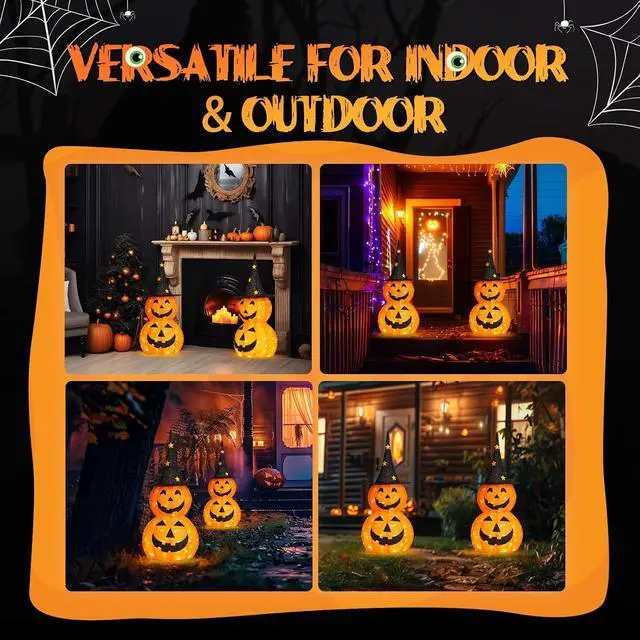 Alt view image 6 of 6 - 3FT Cute Collapsible Lighted Halloween Decorations Outdoor, Pop Up Halloween Pumpkin Decorations,2 Packs Light Up Pumpkin with Pre-lit 150 LEDs, for Porch Yard Lawn Patio(2PCS)