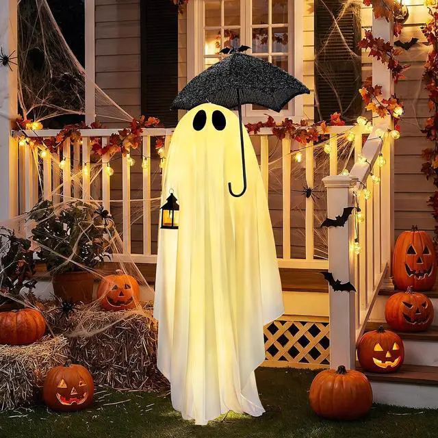 Main image of 5 FT Cute Halloween Decorations Outdoor Ghost Decorations, Light Up Halloween Ghost Decor with Pre-lit 100 LEDs for Front Porch, Yard, Lawn, Patio, Garden, Home Party Decor