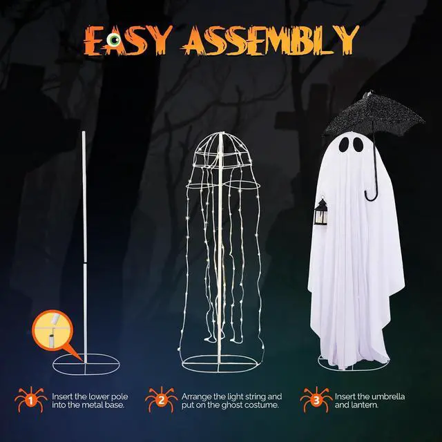 Alt view image 6 of 7 - 5 FT Cute Halloween Decorations Outdoor Ghost Decorations, Light Up Halloween Ghost Decor with Pre-lit 100 LEDs for Front Porch, Yard, Lawn, Patio, Garden, Home Party Decor