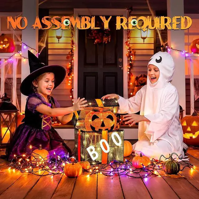 Alt view image 3 of 7 - Cute Halloween Decorations Outdoor, Animated Pumpkin Decorations Gift Box, Light up Pumpkins with Pre-lit 60 LEDs for Front Porch, Garden, Living Room, Kitchen, Office, and Home Party Decor