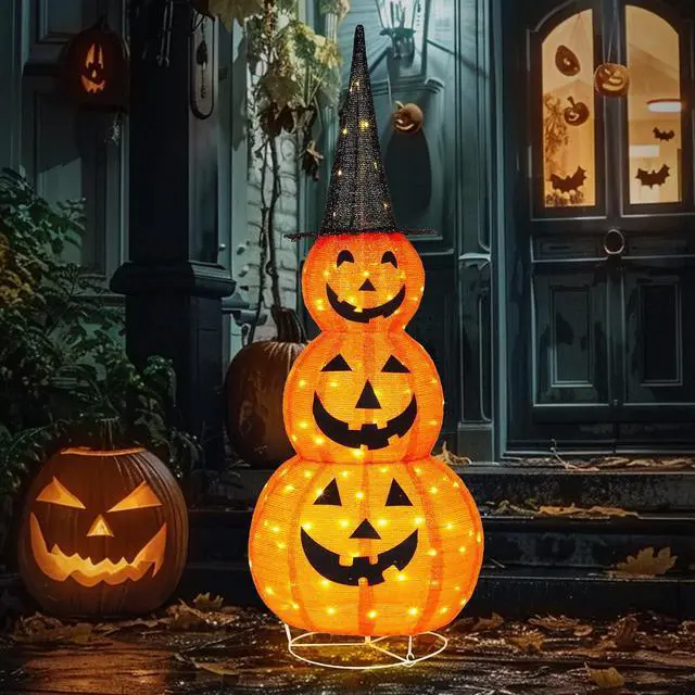 Main image of 5FT Cute Collapsible Lighted Halloween Decorations Outdoor, Pop Up Halloween Pumpkin Decorations, Light Up Pumpkin with Pre-lit 100 LEDs, for Porch Yard Lawn Patio