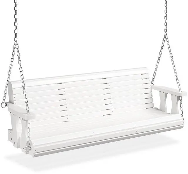 Main image of 2026 Upgraded 5 FT Wooden Porch Swing, 880 LBS Heavy Duty, White | 2026 Upgraded Design; Heavy-Duty Wooden Swing; Supports 880 Lbs; Hanging Chains Included; Ideal For Garden, Patio & Yard