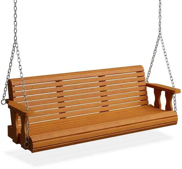 Main image of 2026 Upgraded 5 FT Wooden Porch Swing, 880 LBS Heavy Duty, Brown | 2026 Upgraded Design; Heavy-Duty Wooden Swing; Supports 880 Lbs; Hanging Chains Included; Ideal For Garden, Patio & Yard