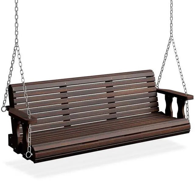 Main image of 2026 Upgraded 5 FT Wooden Porch Swing, 880 LBS Heavy Duty, Rustic | 2026 Upgraded Design; Heavy-Duty Wooden Swing; Supports 880 Lbs; Hanging Chains Included; Ideal For Garden, Patio & Yard