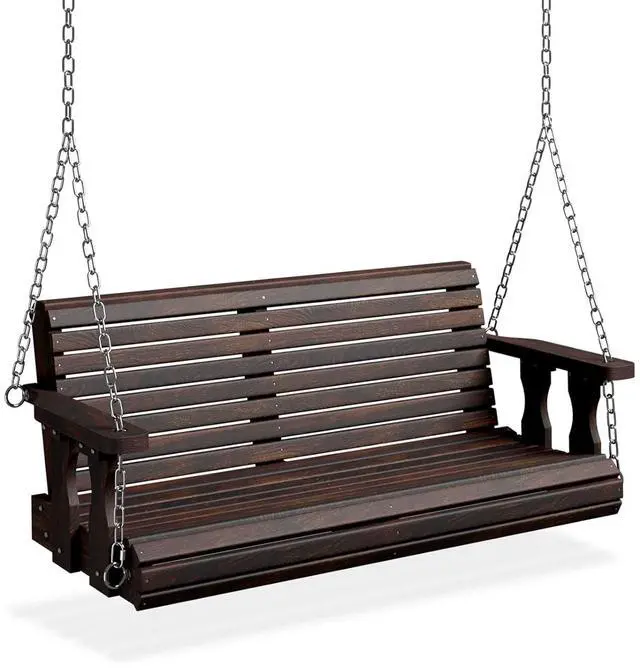 Main image of 2026 Upgraded 4 FT Wooden Porch Swing, 880 LBS Heavy Duty, Rustic | 2026 Upgraded Design; Heavy-Duty Wooden Swing; Supports 880 Lbs; Hanging Chains Included; Ideal For Garden, Patio & Yard