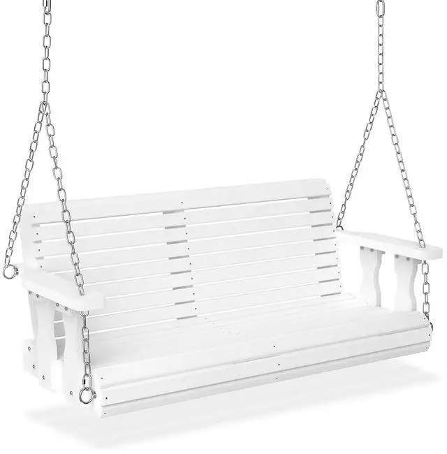 Main image of 2026 Upgraded 4 FT Wooden Porch Swing, 880 LBS Heavy Duty, White | 2026 Upgraded Design; Heavy-Duty Wooden Swing; Supports 880 Lbs; Hanging Chains Included; Ideal For Garden, Patio & Yard