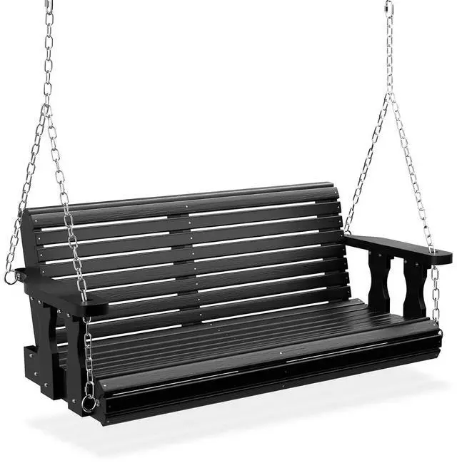 Main image of 2026 Upgraded 4 FT Wooden Porch Swing, 880 LBS Heavy Duty, Black | 2026 Upgraded Design; Heavy-Duty Wooden Swing; Supports 880 Lbs; Hanging Chains Included; Ideal For Garden, Patio & Yard